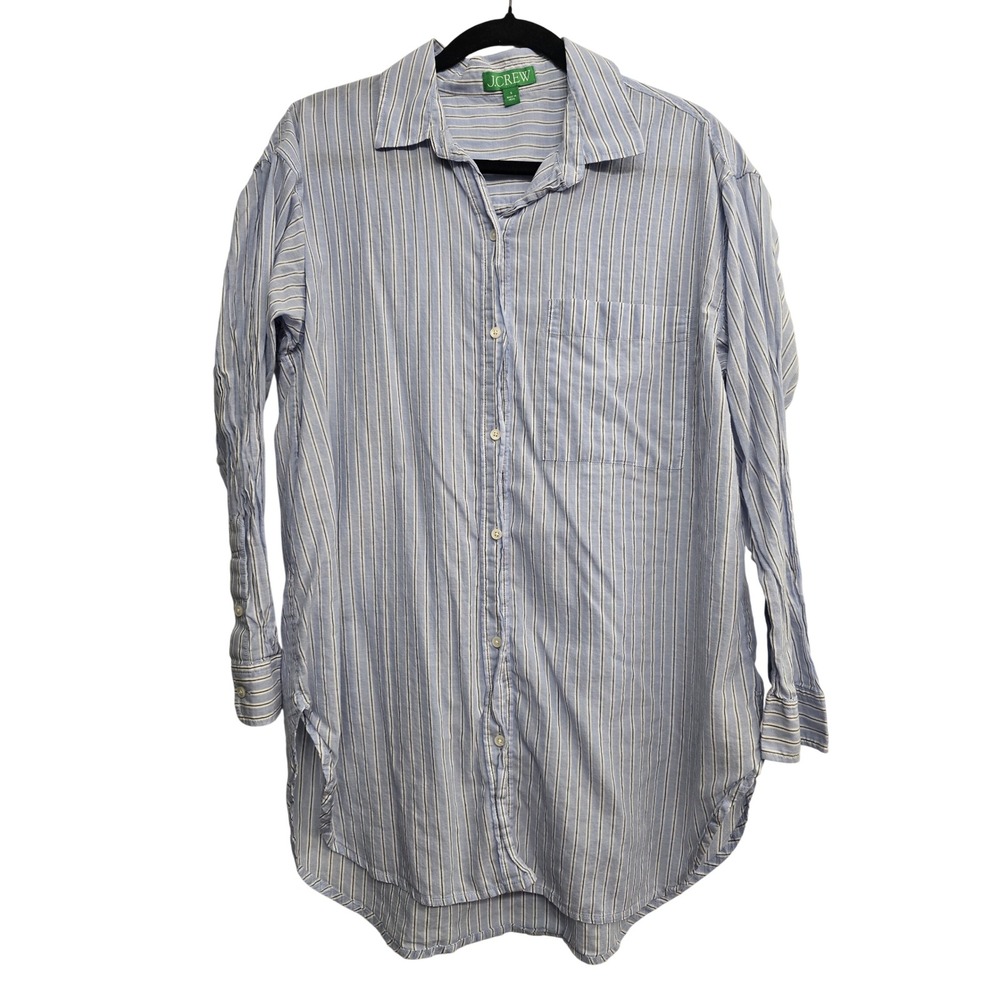 J Crew S Blue Striped Oversized Button Down Tunic Shirt Coastal Preppy Boyfriend